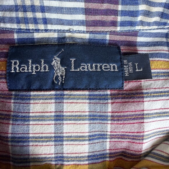 UNIQUE VINTAGE Ralph Lauren Men's Sz L Plaid 3 Button Pullover Dress Shirt - Picture 12 of 15